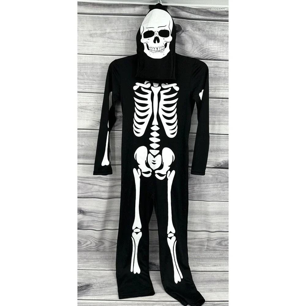 YOLSUN YOUTH SIZE LARGE SKELETON HALLOWEEN COSTUME BODY SUIT * GLOW IN‎ THE DARK